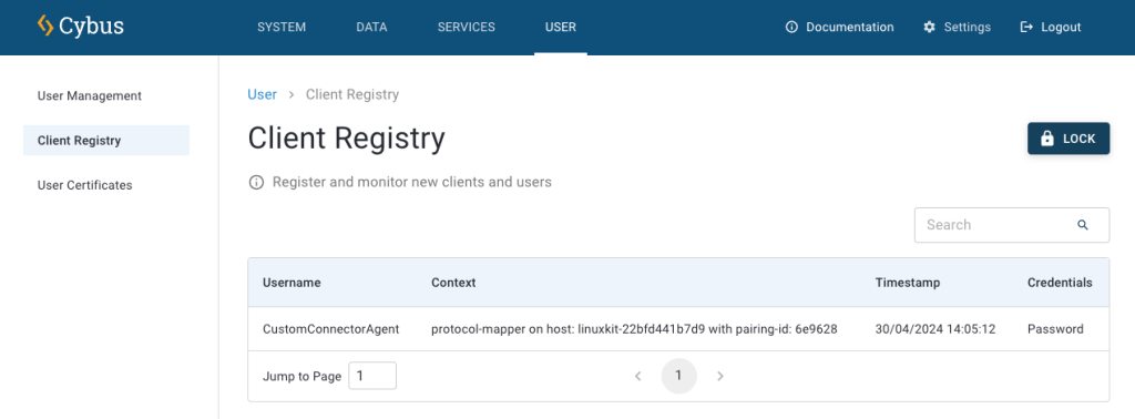 Screenshot of the Client Registry view